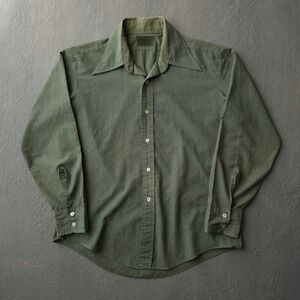 Vintage 1970s Starlight Green Button Down Shirt L Hand-Dyed Long Sleeve